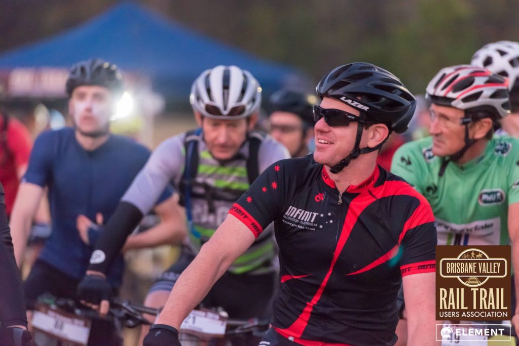 Competitors line up at the start line of the Brisbane Valley Rail Trail