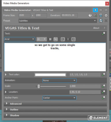 Text clips in Vegas Pro